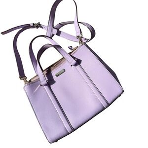 Kate Spade Purple Newberry Lane Satchel lavender crosshatched leather